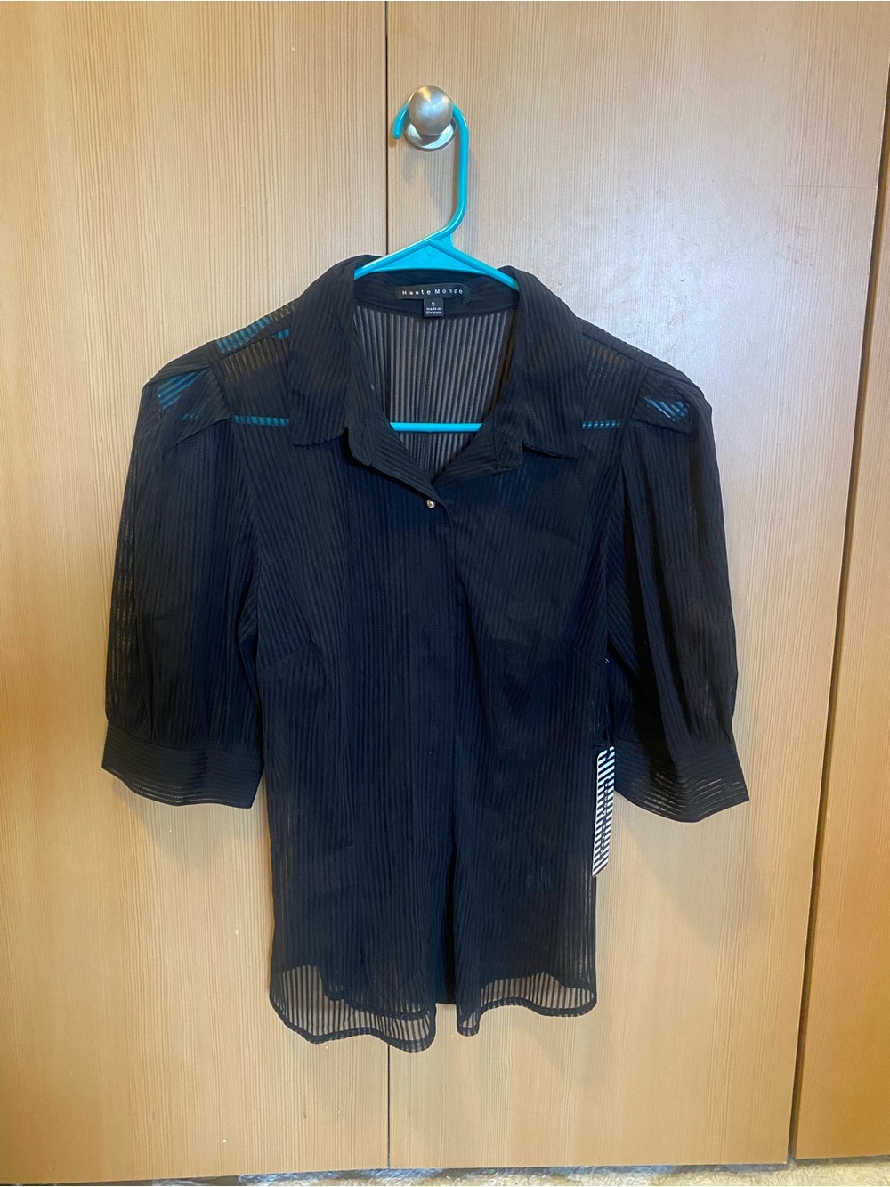 NWT Black Sheer Pintuck Button-Front Blouse - Haute Monde